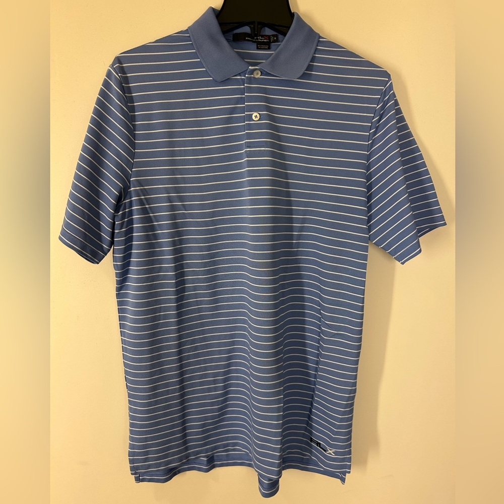 Ralph Lauren RLX Blue and White Striped Polo Shirt